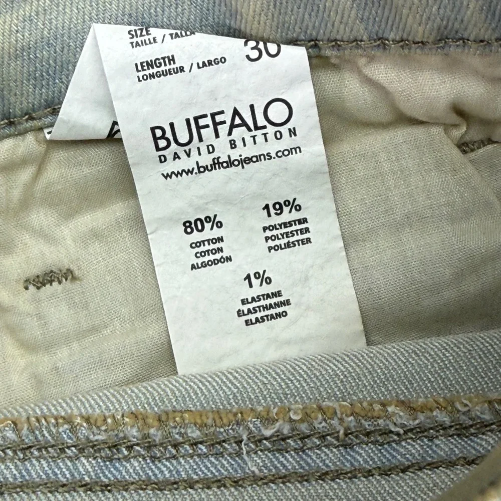 Buffalo David Bitton Jeans Mens 33x30 Light Wash Ash Slim Fit Dirty Blasted New